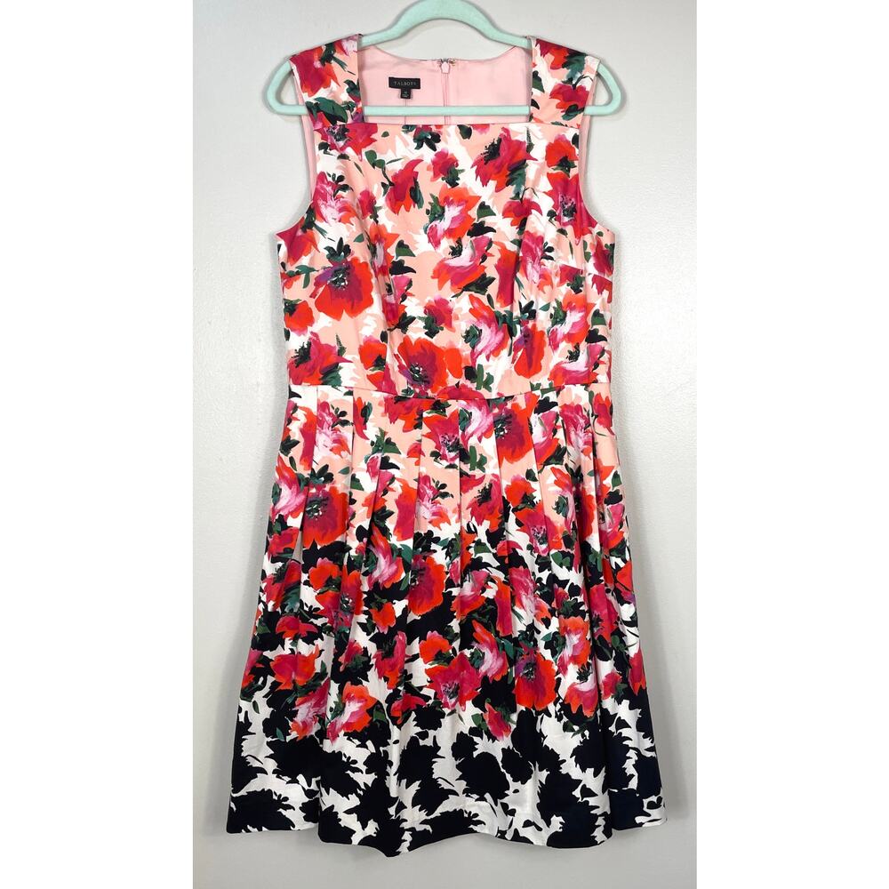 Talbots Sleeveless Pleated Fit & Flare Dress Pink Floral Multi Size 12 NWT